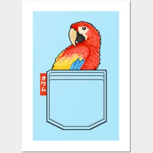 Cute Pocket Bird Pixel Parrot Posters and Art